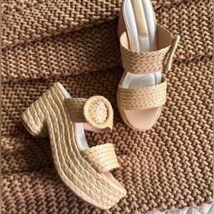 Franco Sarto weave straw platforms